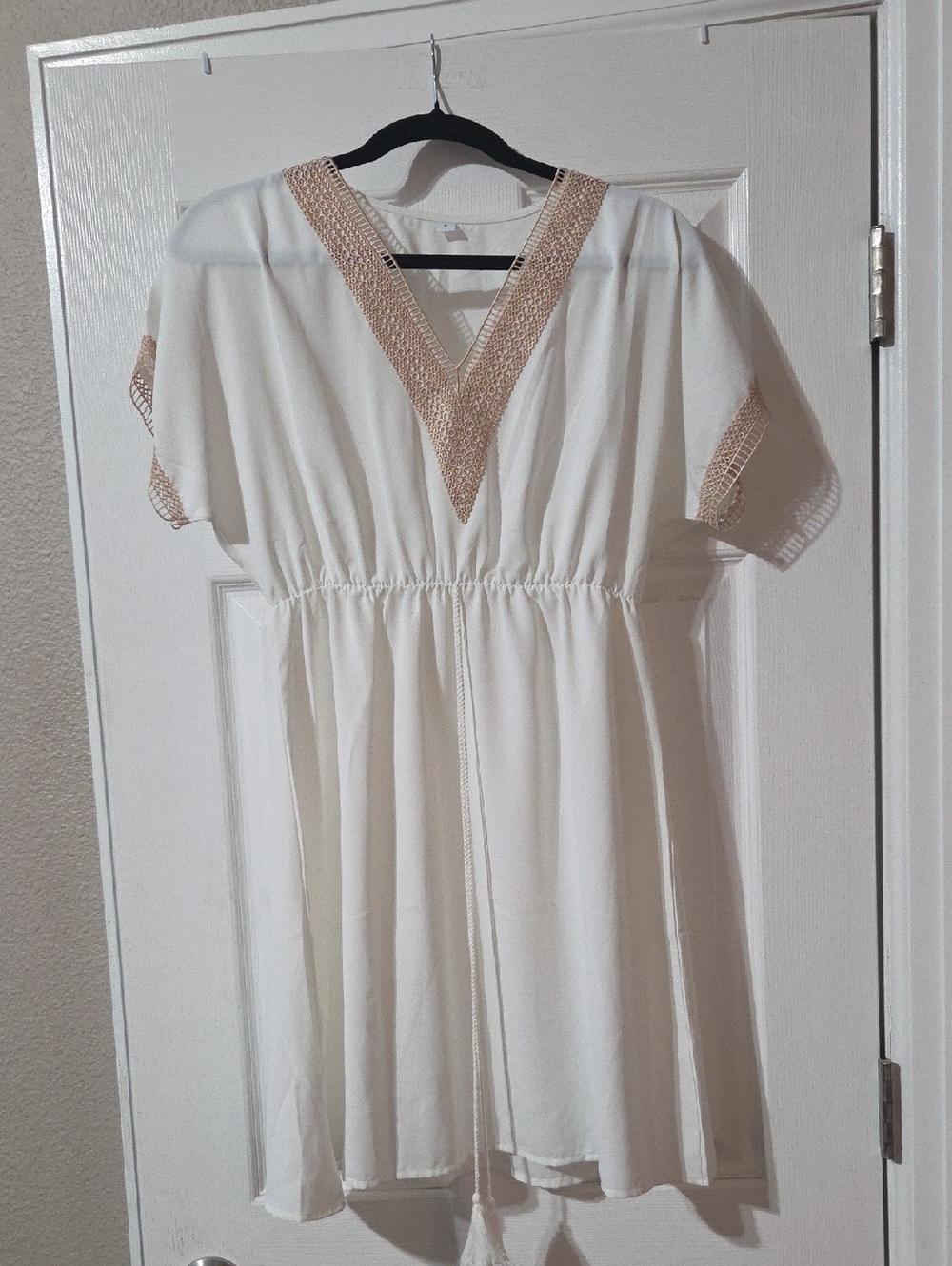 Women’s Cream Midi Dress with Crochet Trim